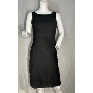 WHBM Women’s Black Layered Chiffon Sleeveless Sheath Cocktail Dress Size 4 Knee